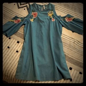 Beaded Embroidery Denim Dress